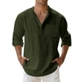 thumbnail image 1 of Mens Spring Loose Stand Dragon Button Shirts Men Collar Solid Color Pocket Mesh Shirt Men Long Sleeve Pullover Shirt, 1 of 5