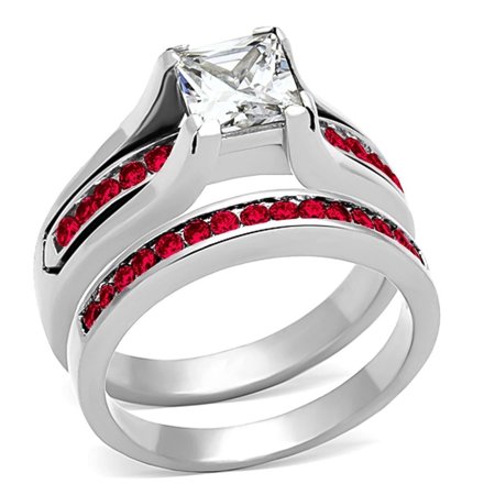 Red Womens Ring Silver 316L Stainless Steel Anillo Rojo Plata Para Mujer Acero Inoxidable