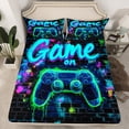 thumbnail image 2 of Erosebridal Teal Gamepads Sheet Set Twin,Geometric Plaid Bedding Sets Twin Size,Video Game Twin Sheet Sets,Microfiber Gamer Room Decorative,3pcs, 2 of 7
