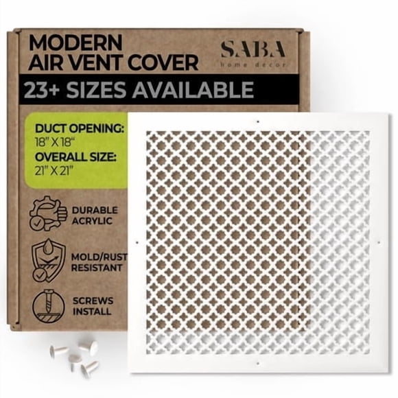 Saba Home Decor Grille de Ventilation d'Air - Plexiglas Acrylique 18 X 18 Ouverture de Conduit 21 X 21 Fini Blanc Global Housses Décoratives pour Murs et Plafonds Non pour Usage au Sol Vénitien