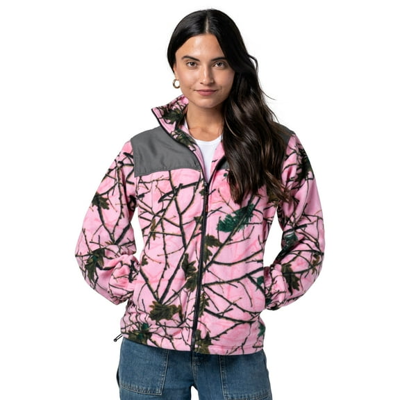 TrailCrest Women’s Polar Fleece Long Sleeve Full Zip Jacket with Pockets, PIink Camo & Gray, Small