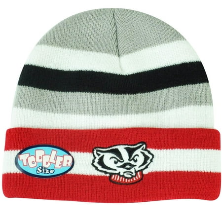Wisconsin Badgers Ncaa Stripes - NCAA Wisconsin Badgers Striped Cuffed Knit Beanie Toddler Toque Winter Game Day