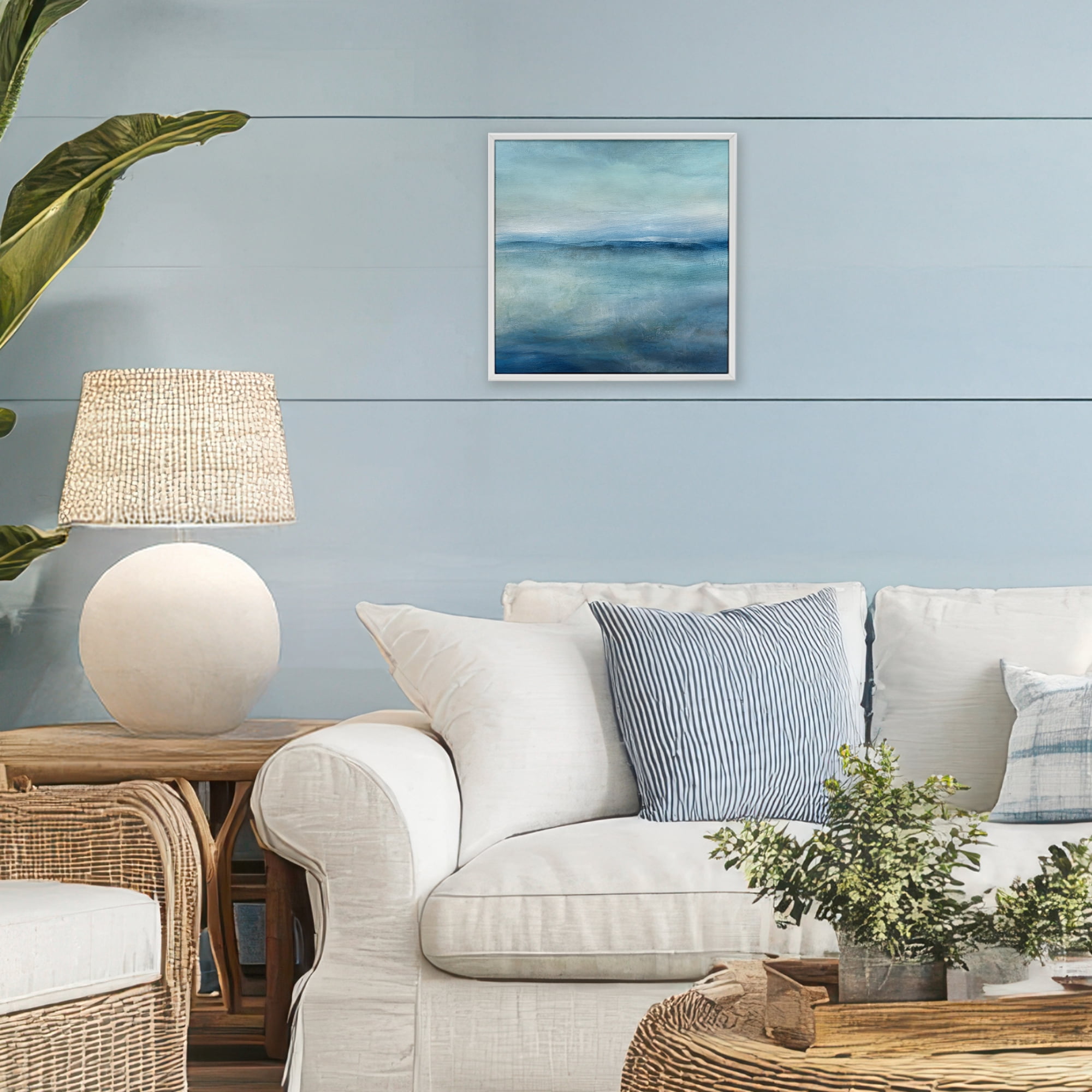 Stupell Industries Misty Blue Coastal Horizon White Framed Giclee Art, design by Carol Robinson