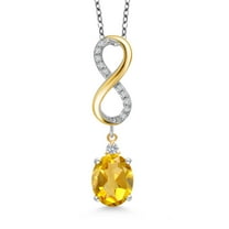 Gem Stone King 925 Sterling Silver Yellow Citrine and White Lab Grown Diamond Pendant Necklace for Women | 2.47 Cttw | Gemstone November Birthstone | Oval 10X8MM | With 18 inch Chain