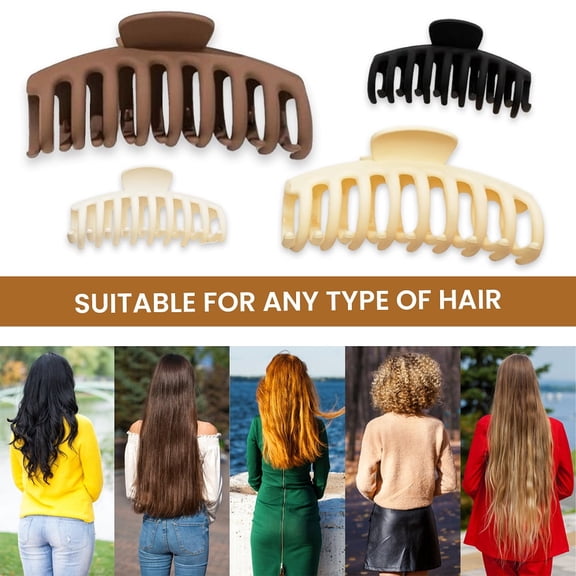 4 inch Large Claw Hair Clips (4 Pack) Multicolor for Women and Girls -Matte Finish Nonslip Acrylic Hair Accessories