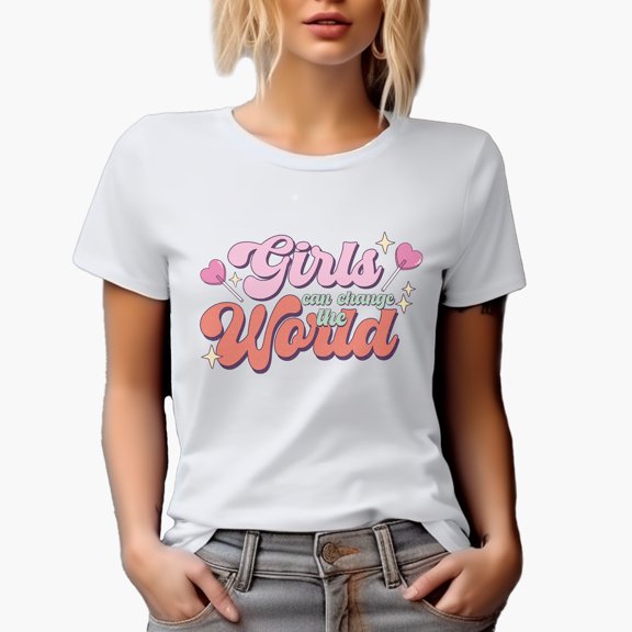 Distressed Girls Can Change the World - Retro Feminist Art Merch Gift, White T-Shirt, Small
