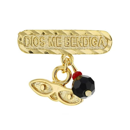 - 14k Gold Plated Simulated Azabache St Lucy Evil Eye Protection Baby Pin Brooch