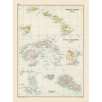 Historic Map - Hawaii Fiji Tahiti - Bartholomew 1892 - 23 x 30.74 - Vintage Wall Art