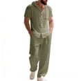 thumbnail image 5 of Men's 2 Piece Cotton Linen Sets Lightweight Button Down Hoodies with Drawstring & Wide Leg Pants Loose Fit Beach Sets Casual Lounge Homewear 2026 Summer Vacation Outfits, 5 of 9