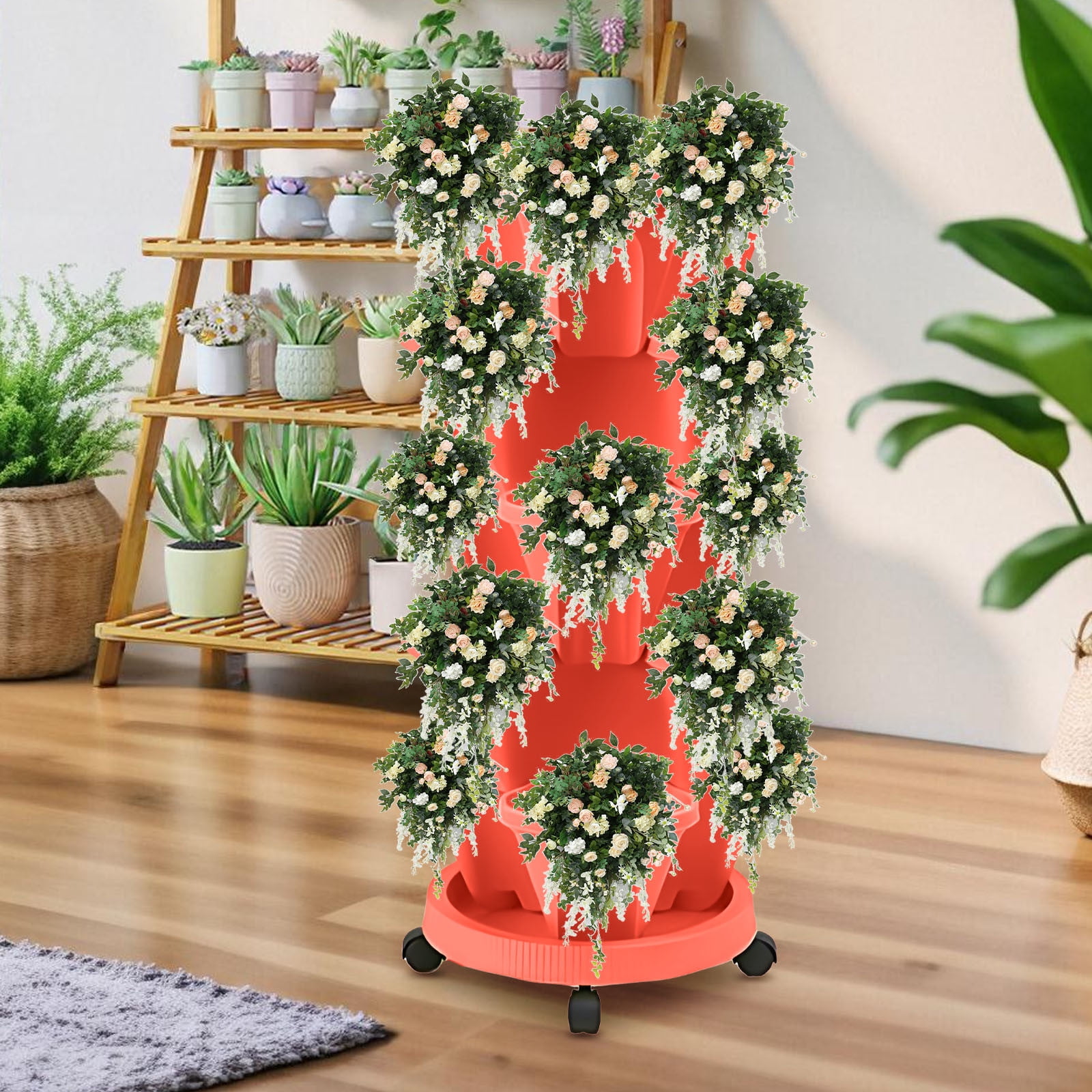 DZQMTKX Stackable Strawberry Planter, 3-Petal Vertical Gardening Pot for Indoor Outdoor Space-Saving, Easy-Access Herb Flower Tower
