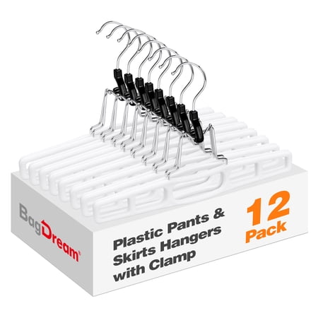 BagDream 12 Pack Plastic Skirt Hangers for Women Men, 11 Inch Space Saving Pant Hangers with Locking Clasp, Heavy Duty Clamp Hangers for Pants Jeans Shorts