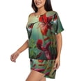 thumbnail image 2 of Fuzoiu Hummingbird Floral Paradise Print Women's Short-Sleeved Pajama Set,Lounge Sleepwear Set,Womens Pajama Sets 2 Piece,Button-Up Top and Shorts with Pockets-Large, 2 of 7