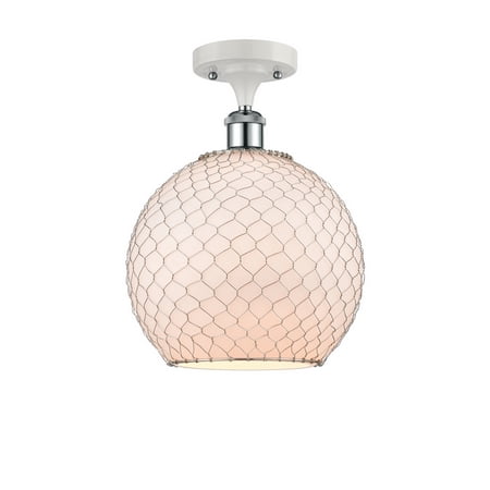 

Innovations 516-1C-WPC-G121-10CSN-LED Large Farmhouse Chicken Wire 1 Light Semi-Flush Mount part of the Ballston Collection White and Polished Chrome