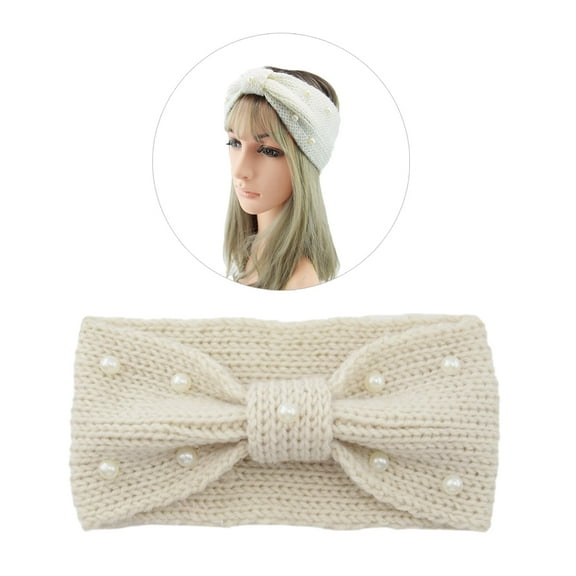 GOOHOCHY Cable Knit Headband Woolen Fashion Look for Women Beige 1Pc