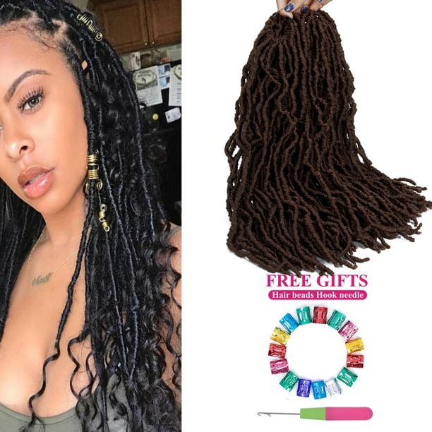 Nu Faux locs Soft locs 18inch Crochet Hair braids Curly Wavy Nu locs  Goddess 7Packs Pre Looped Goddess Locs for Black Women Synthetic locs  Braiding Hair Extensions+Gifts 18