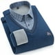 thumbnail image 3 of Suéter de cuello de camisa de manga larga de dos piezas falso acolchado de terciopelo para hombre, suéter casual cálido, otoño e invierno, 3 of 5