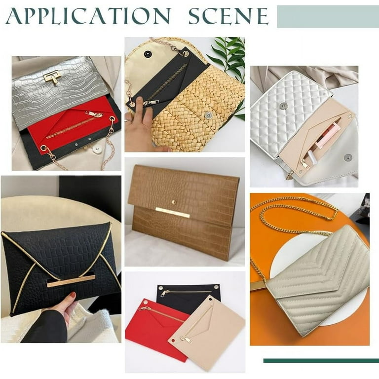 1Set Purse Organizer Insert Conversion Kit with Gold Chain 8.66x6.1 Big Felt Envelope Bag Organizer Insert Women Clutches Bag Insert Inner Pouch