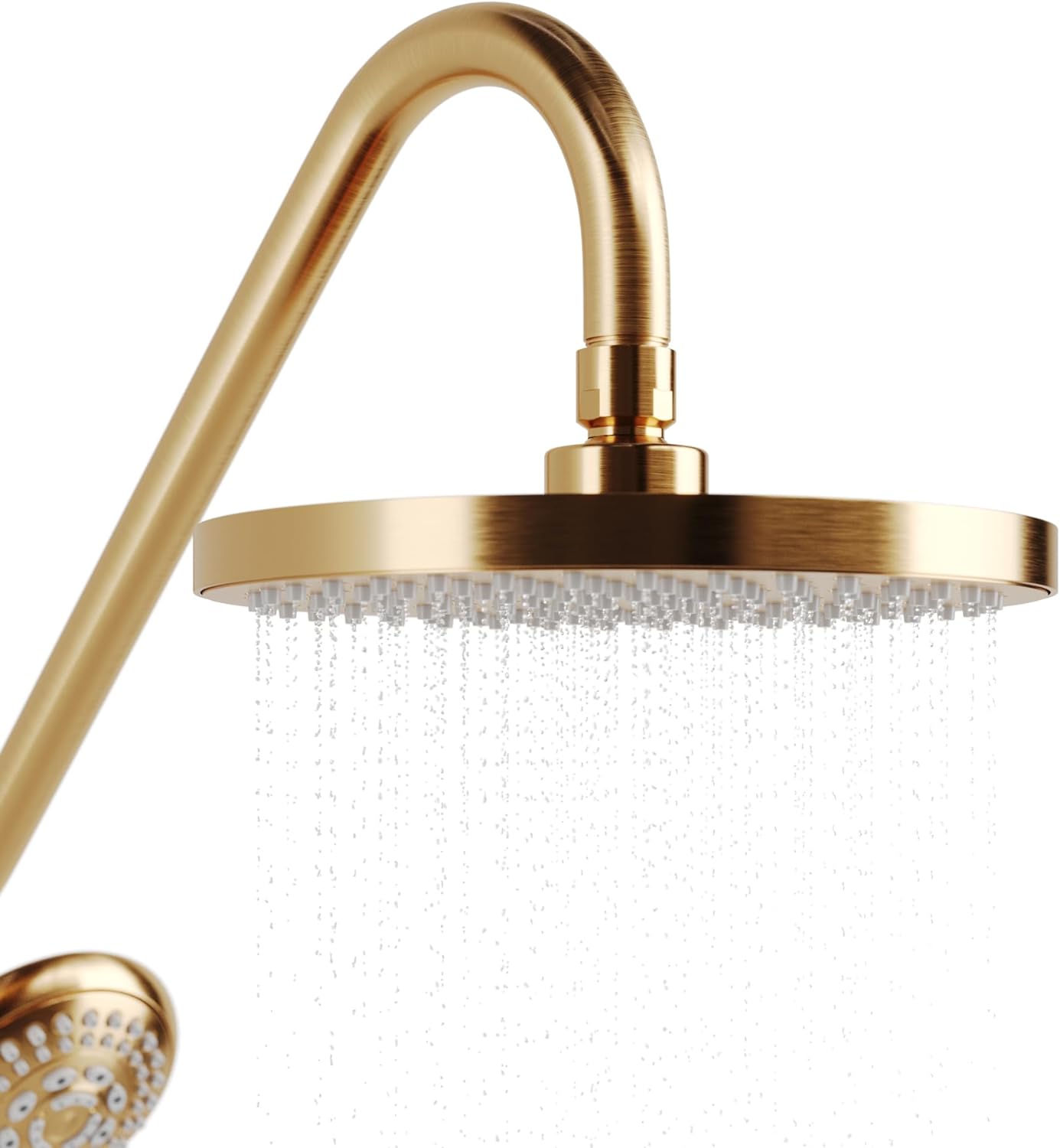 Kauai III 8-in Rain Showerhead Shower System with Slide Bar and Integrated Soap Dish Brushed Gold 1.8 GPM