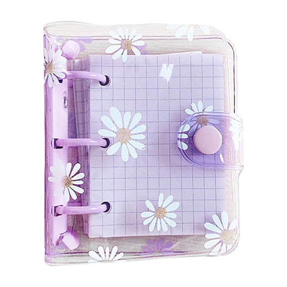 Mini A8 Loose-Leaf Notebook, Floral Daisy Pattern Refillable Travel Journal, Portable Small 3-Ring Binder Pocket Notepad A#006 Purple