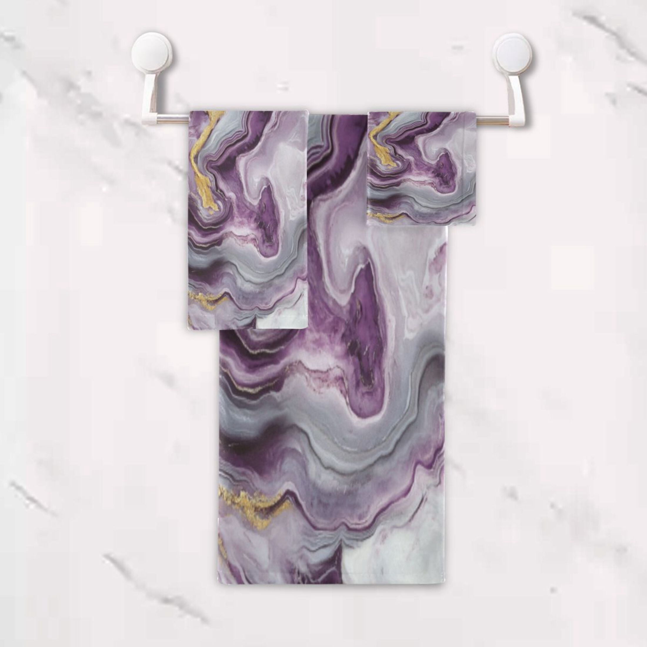 Three-Piece Towel Set Face Towel Towel Set Hand Towel Bath Towel Cotton Bath Towels Bath Towel Sets Hand Bath Towels Purple Marble