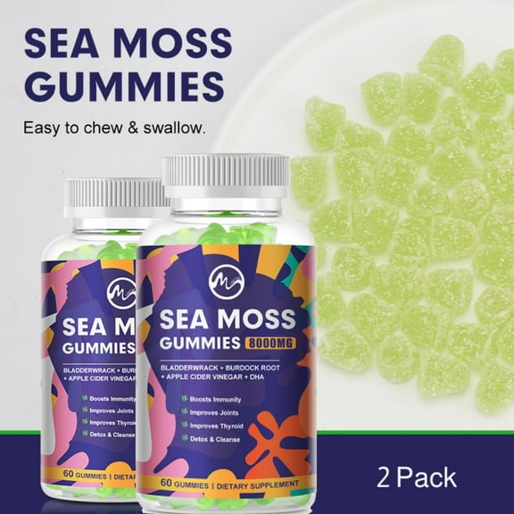 (2 Pack)Minch 8000mg Irish Sea Moss Gummies Supplements, Support Immune and Thyroid, 60 Gummies