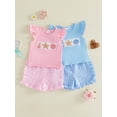 thumbnail image 3 of BemeyourBBs Toddler Baby Girl Summer Clothes Infant Baby Girls Shell Starfish Outfit Cute Ocean-themed Embroidered Flying Sleeve T Shirt Tops And Ruffle Plaid Shorts 2 Pcs Set, 3 of 9