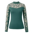thumbnail image 5 of Telankuip Long Sleeve Lace Neck T Shirts for Women Casual Stretchy Solid Color Basic Tee Shirts 2025 Fashion Long Sleeve Thin Pullover Tops for Daily Wear Dark Green XXL, 5 of 8