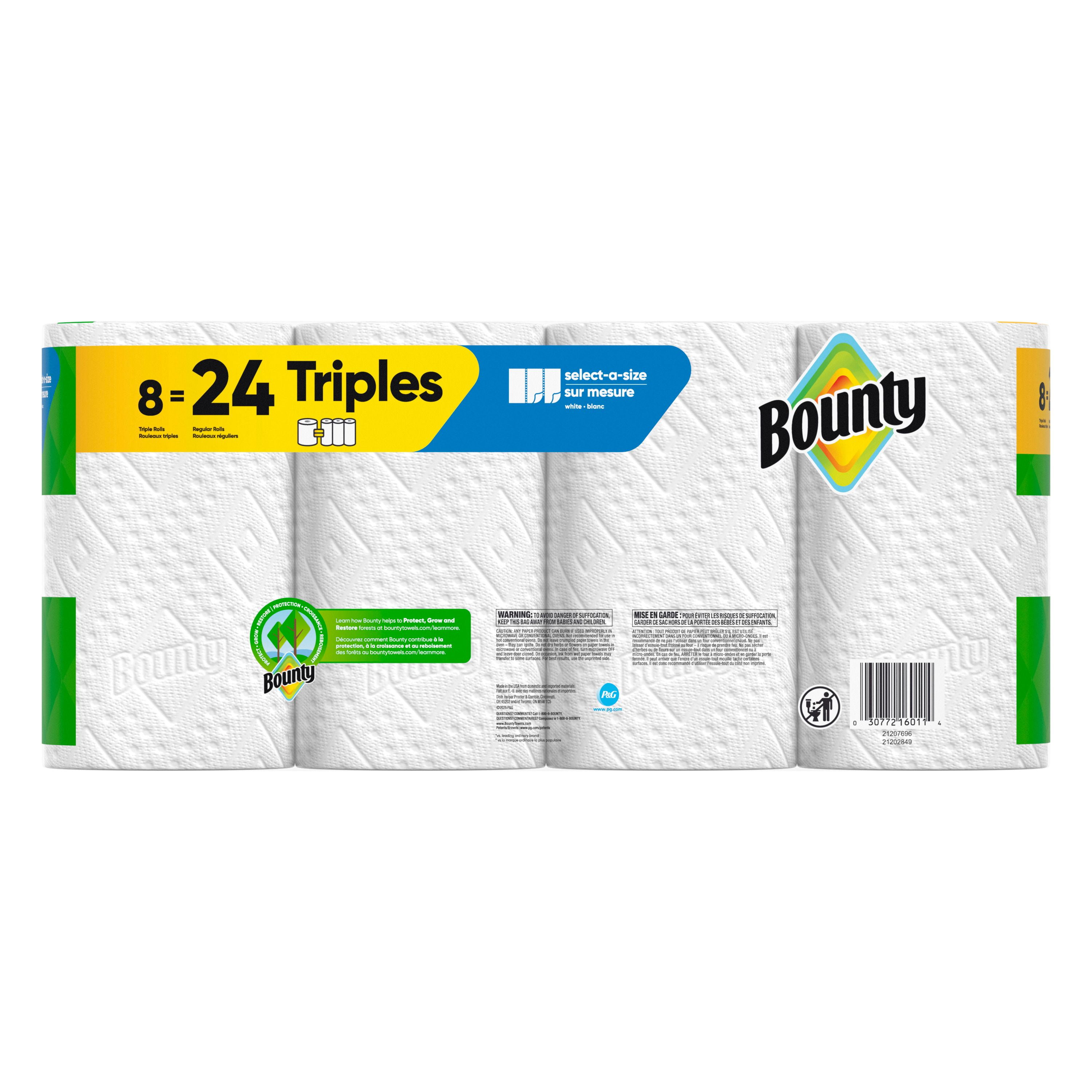 Bounty Paper Towels Select-A-Size White, 8 Triple Rolls Per Roll, 8CT