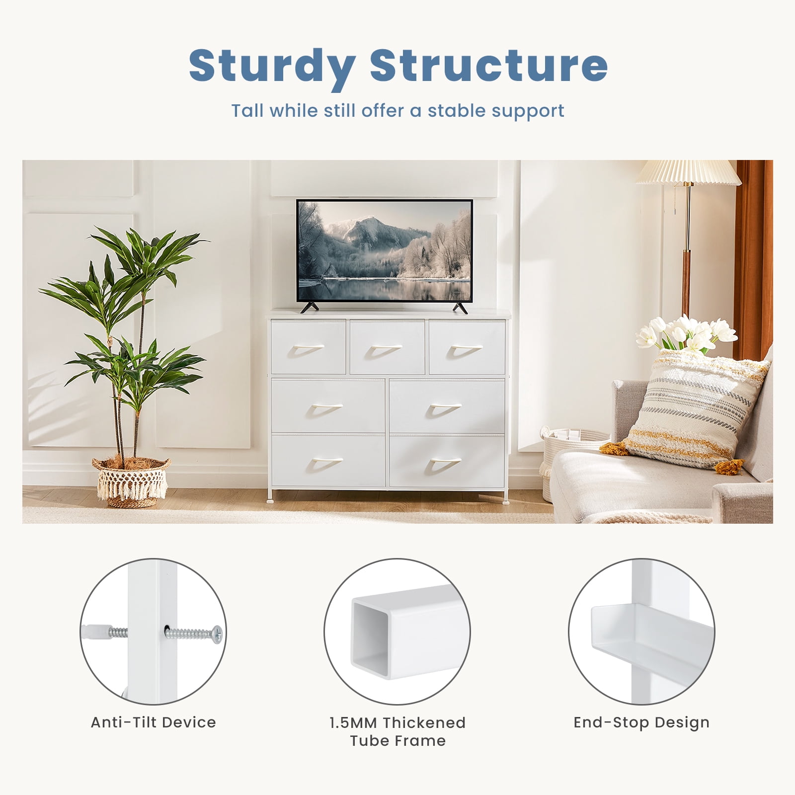 CONCETTA 7-Drawer Fabric Dresser Storage Chest for Bedroom, Closet, Storage Furniture for Adults, White