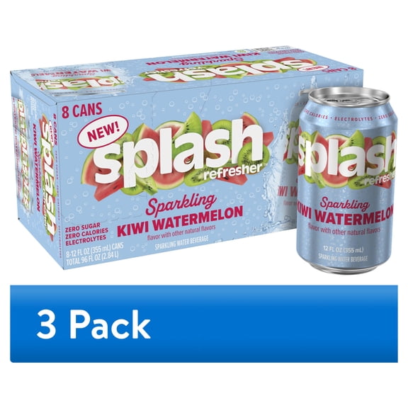 (3 pack) Splash Blast Sparkling Can, Kiwi Watermelon Flavor, 12 fl oz, 8-pack