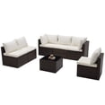 thumbnail image 4 of 7 Pieces Patio Furniture Set, All-Weather Outdoor PE Rattan Sectional Sofa Set with Coffee Table, White & Brown, 4 of 7