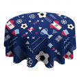thumbnail image 4 of Blue Soccer Elements Pattern Round Tablecloth 60"x60",Wrinkle Wipeable Table Cloth for Kitchen Dining Room Picnic Patio Party, 4 of 6