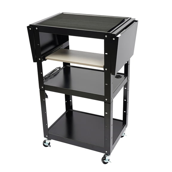 AV Cart, Computer Stand, Foldable Laptop Table, 46.25"x18"x41.75" Three Tier Mobile Cart, Office Media Organizer, Rolling Storage for Monitor, Laptop, Projector, Classroom, Home
