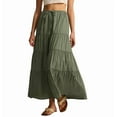 thumbnail image 3 of Deliqiba Women Tiered Long Skirts Pleated A Line Adjustable Elastic Waist with Drawstring Flowy Long Skirt  Green S, 3 of 9