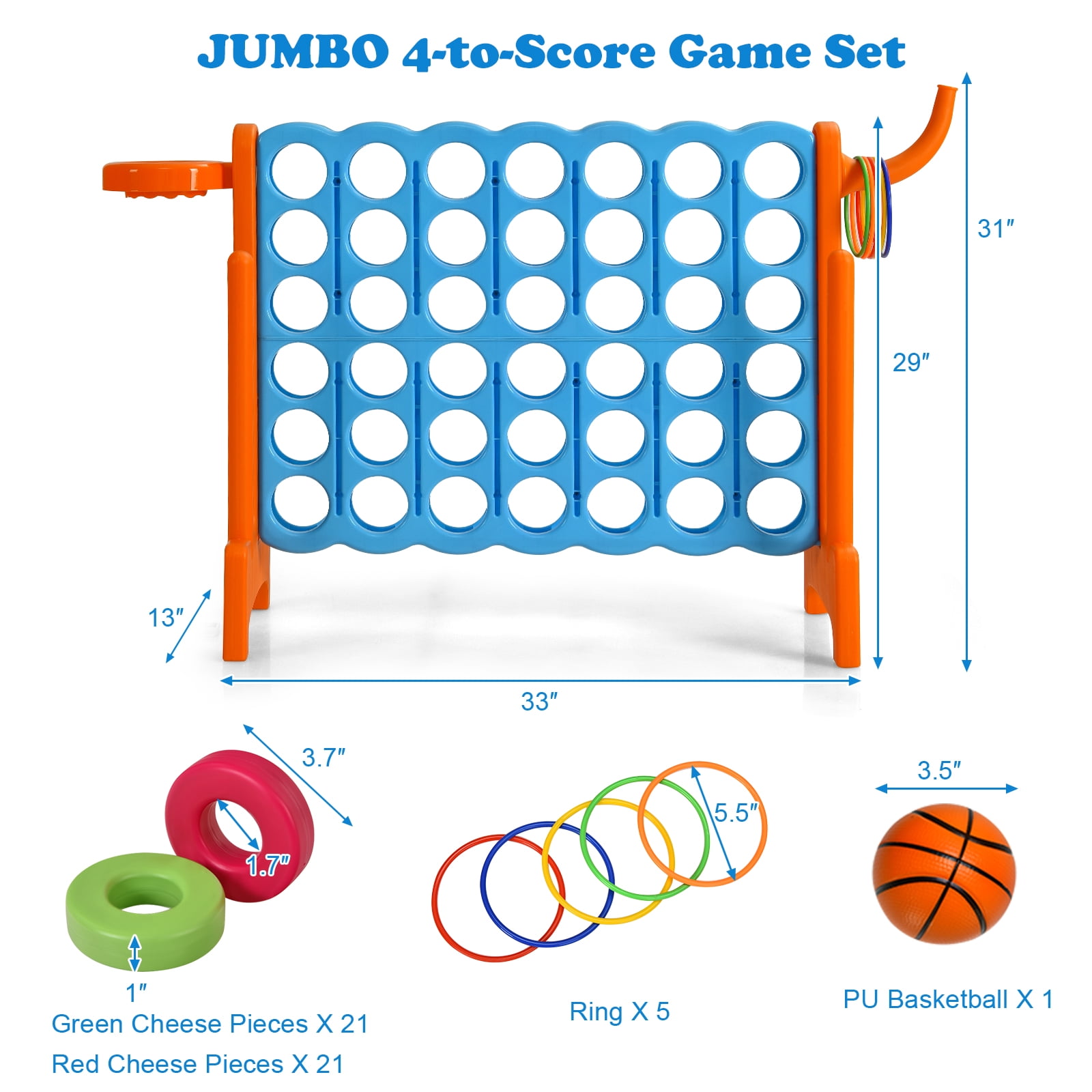 Infans 2.5Ft 4-to-Score Giant Game Set Basketball Hoop Ring Game Indoor Outdoor
