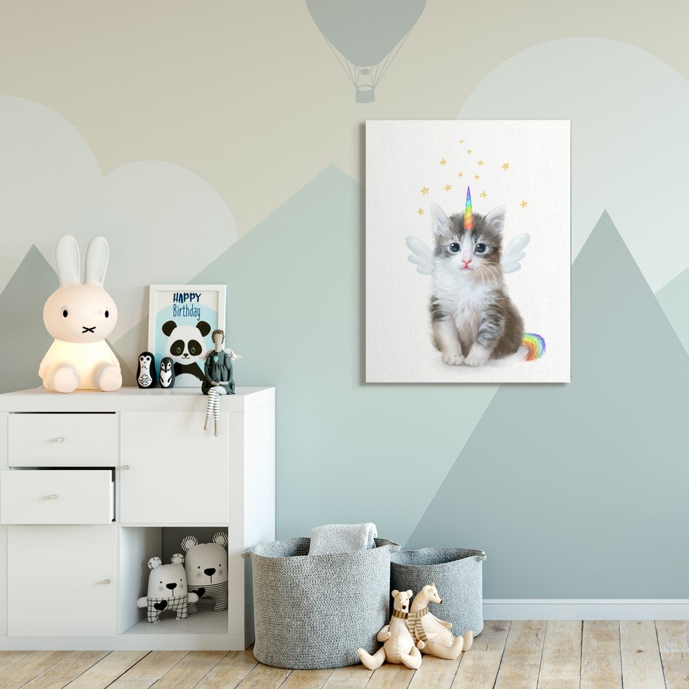 Stupell Industries Unicorn Kitten Fantasy Feline Rainbow Horn Design Canvas Wall Art Design by Ziwei Li
