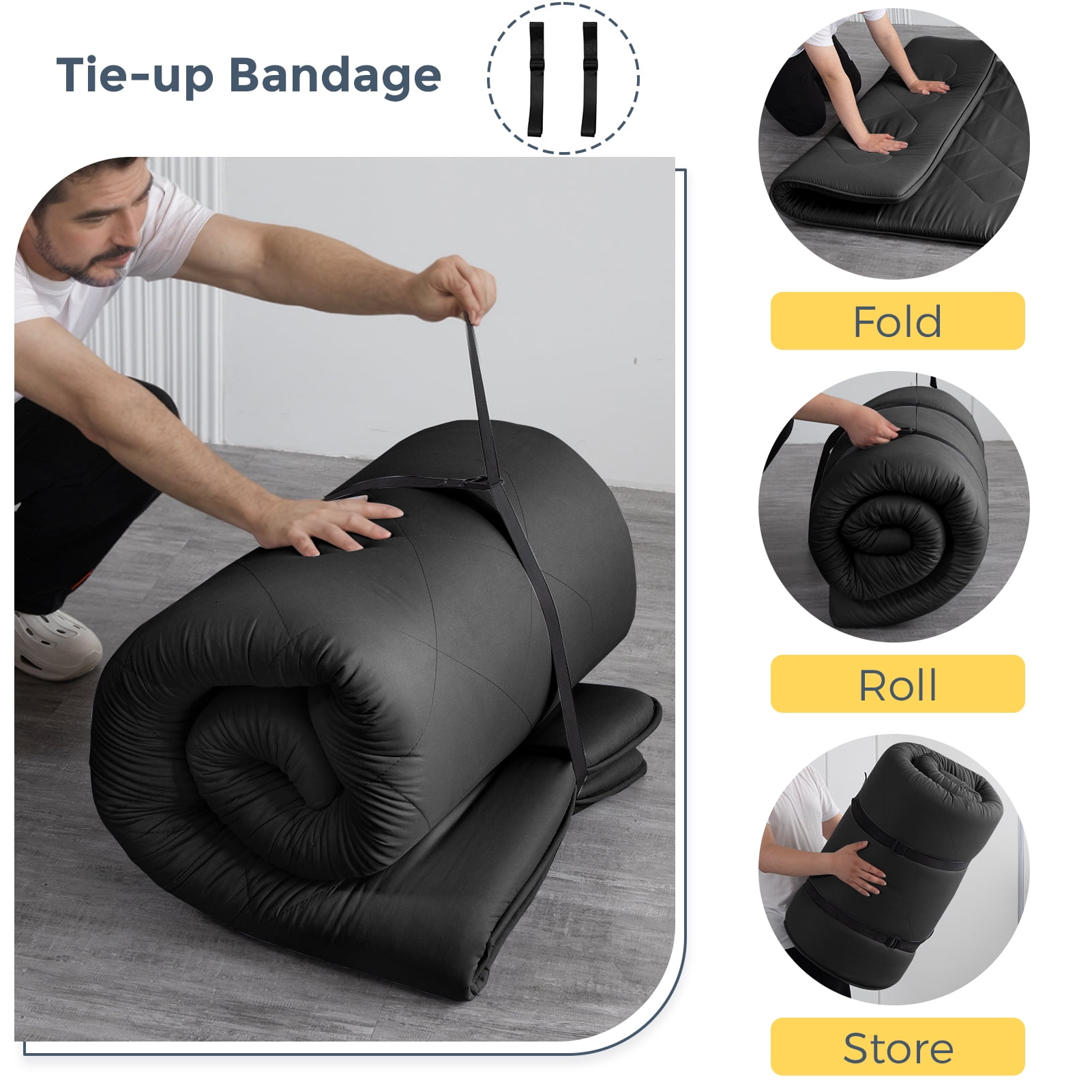 2.5 Inch Mattress Futon Roll Up Mattress,Camping Sleeping Pad Black - Full
