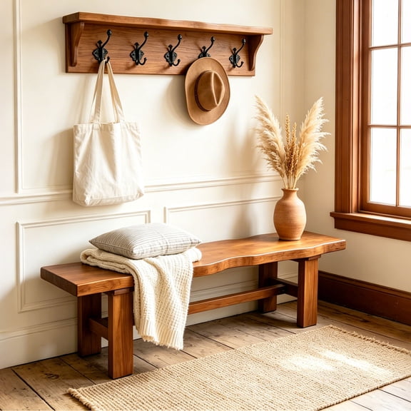 Tribesigns 63 in. Brown Entryway Bench Farmhouse Shoe Storage Bench End of Bed Bench with Storage for Hallway, Bedroom