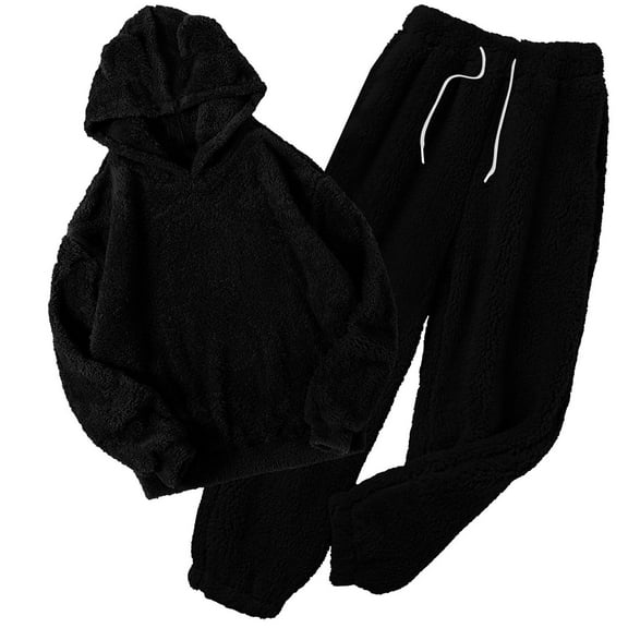 Riecok Loungewear Sets for Women Fleece Long Sleeve Hoodies and Elastic Waist Pants Solid Comfortable Soft Sleepwear