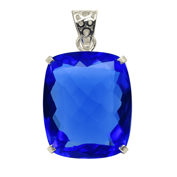 Blue Sapphire 925 Sterling Silver Cushion Gemstone Pendant, 87.9 Carat