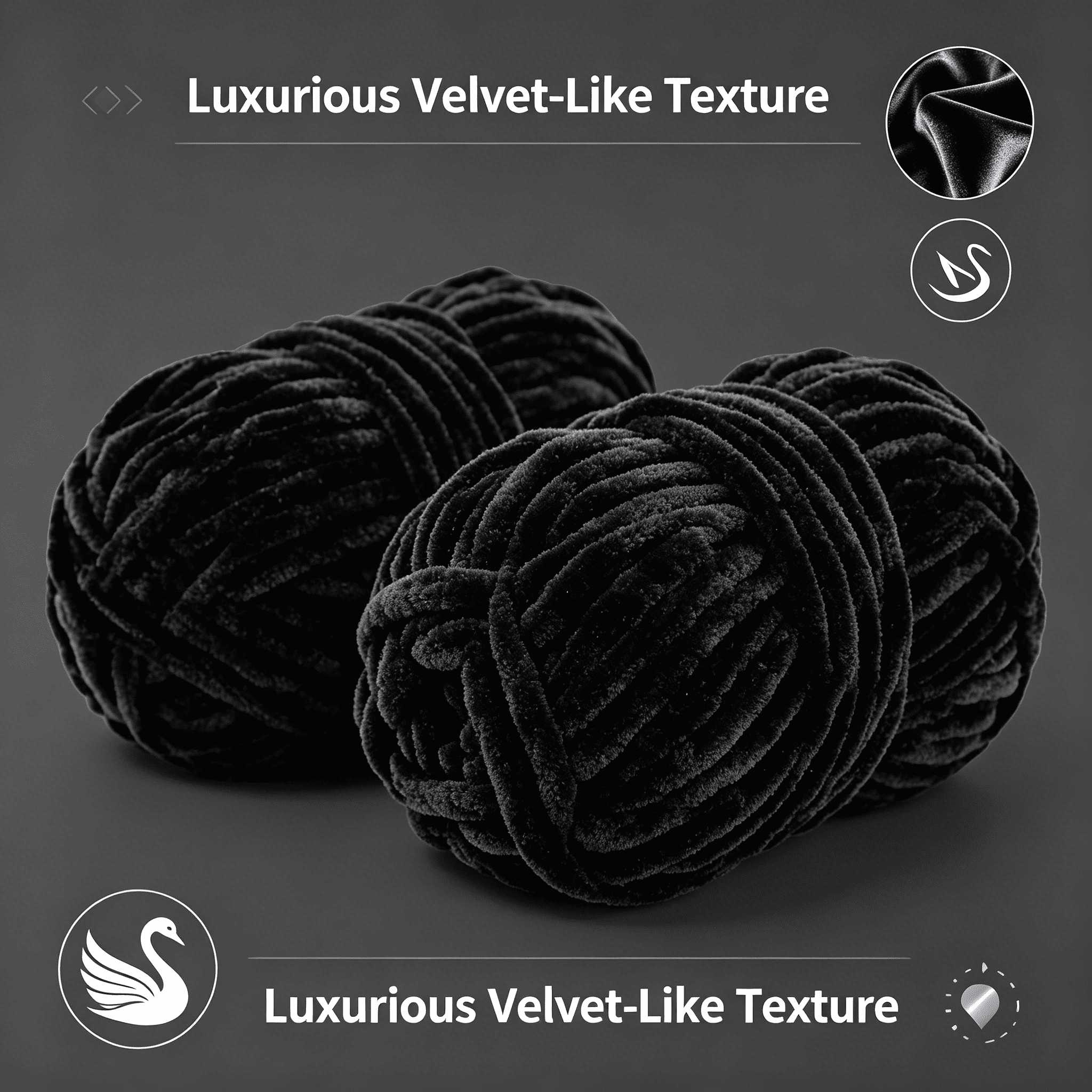 PALINO 2026 New 2Pcs Chunky Yarn Soft and Non - Shedding Chenille Yarn Versatile Craft Use Blanket Yarn for Knitting Crochet Weaving Black
