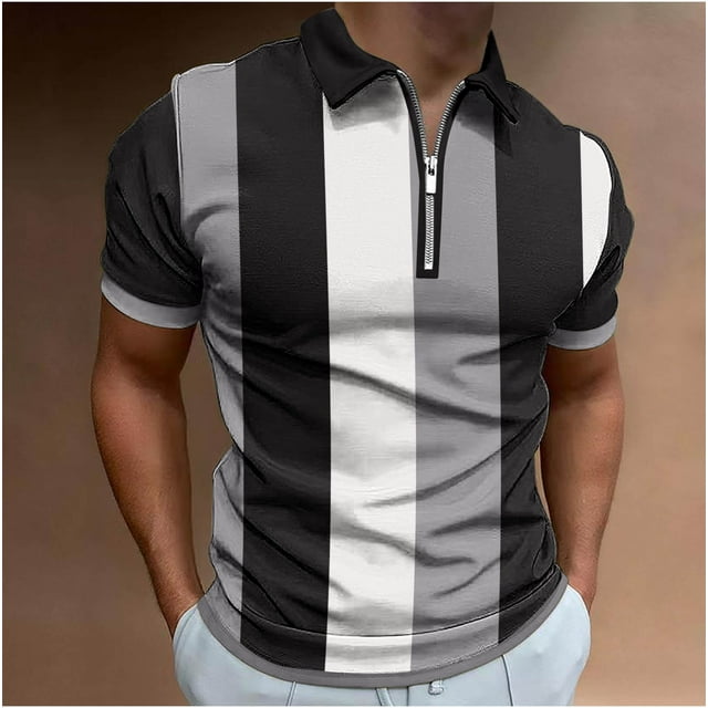 pstuiky camisetas para hombre, Camiseta holgada de manga corta con solapa y cremallera para hombre camisas casuales para hombre xxl