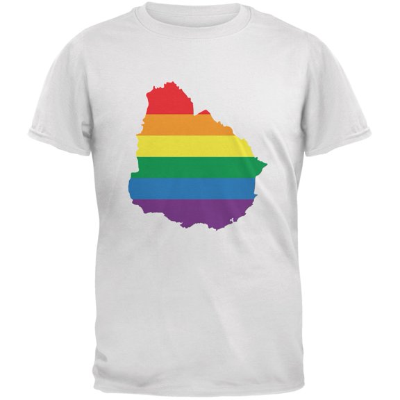 Uruguay LGBT Gay Pride Rainbow White Adult T-Shirt - X-Large