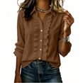 thumbnail image 3 of ClodeEU Women's Collared Ruched Front Button Down Shirt,Long Sleeve Casual Office Blouse Brown,Women's Plus S, 3 of 7