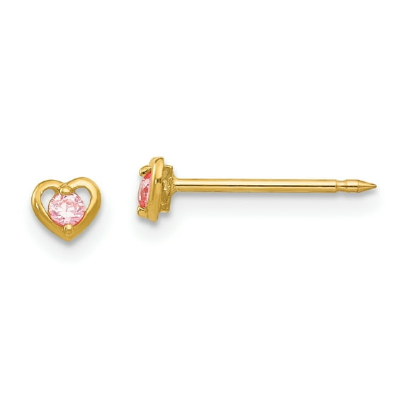 Inverness 14k Heart w/Pink CZ Earrings 14k Yellow Gold Earrings