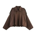 thumbnail image 1 of Chaqueta de Ante Sintético para Mujer con Solapa y Bolsillo, Estilo Piloto, Informal, de Larga, Estilo Urbano Moderno Café S, 1 of 5