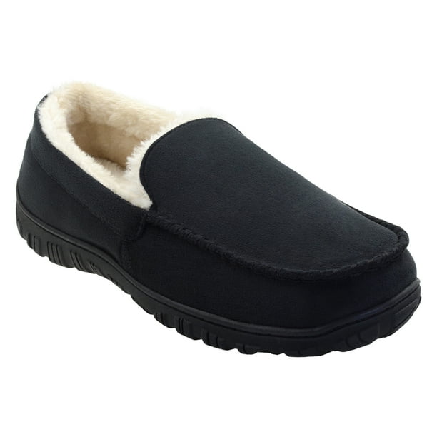 LULEX Men's Black Moccasin Slippers with Memory Foam Slip-on Slippers ...