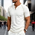 thumbnail image 2 of Men's Short Sleeve T-ShirtWaffle Henley , Contrast Stitching Raglan Sleeve Breathable Summer Casual Top,White,S, 2 of 7