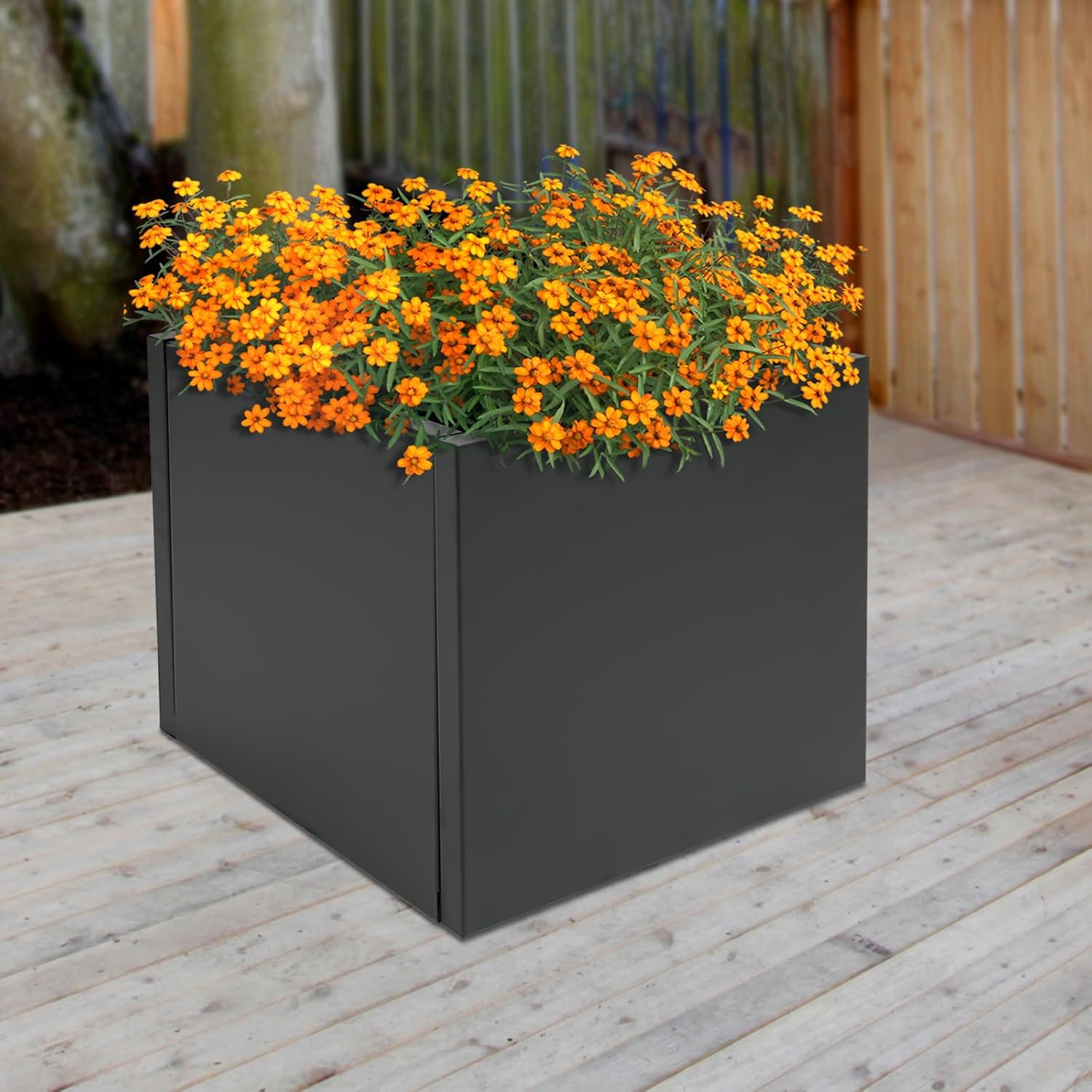 26 Inch Steel Square Planter Box Black Cube Planting Box Indoor Outdoor Flowers Plants Planter for Patio Yard Garden