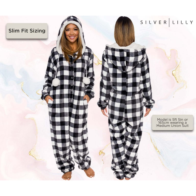 Silver Lilly Buffalo Plaid Women's One Piece Pajamas - Adult